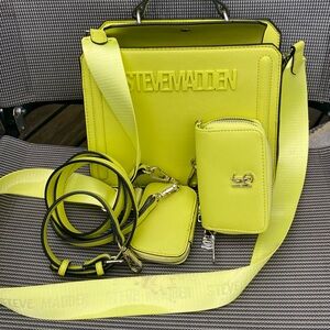 👒Steve Madden BEVELYN Satchel with BMARTAA Small Wallet👒CYBER LIME👒